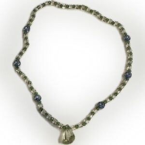 VTG GREEN BLUE CLEAR ART DECO GATSBY STYLE STRETCHY NECKLACE 16” ADULT CHILDRENS